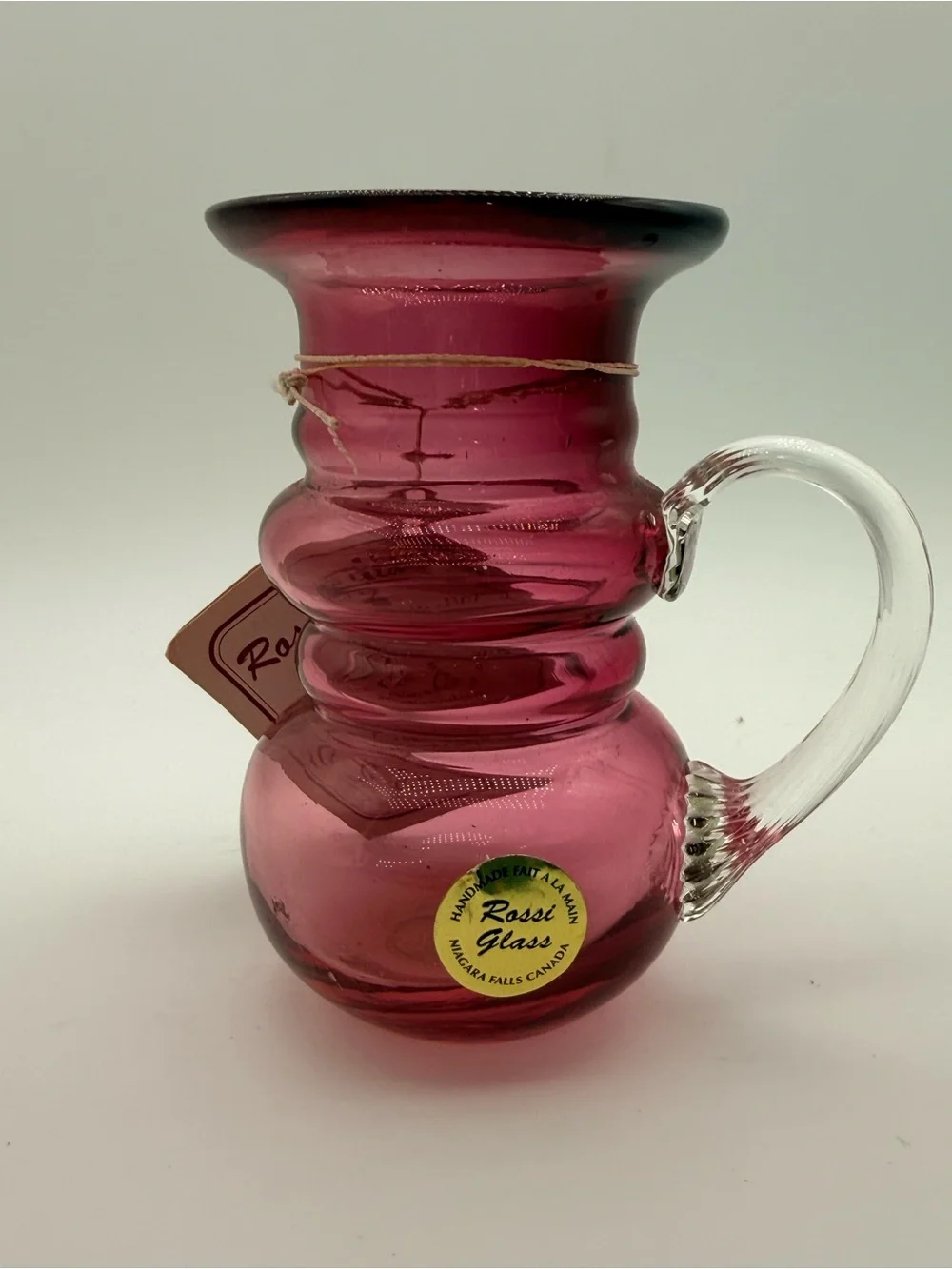 Cranberry Pitcher-Style Vase with Clear Handle
